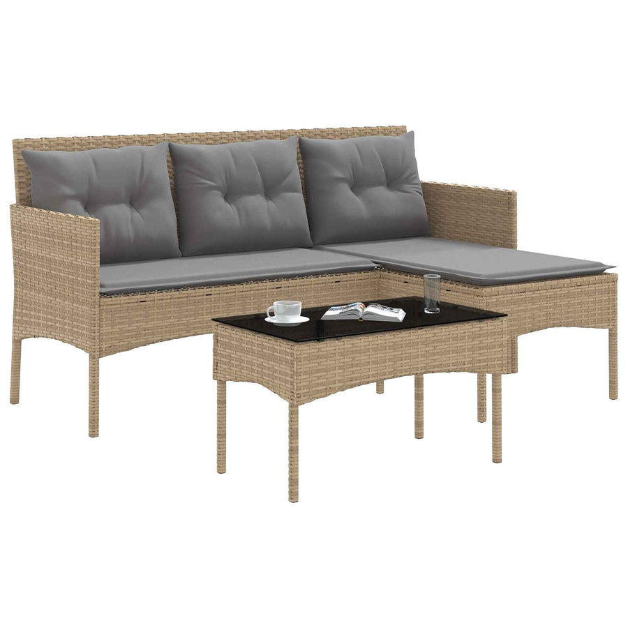 Tuinbankenset met kussen 2 pcs poly rattan