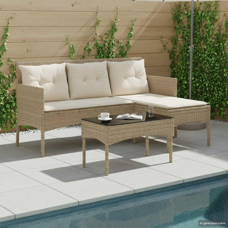 Tuinbankenset met kussen 2 pcs poly rattan