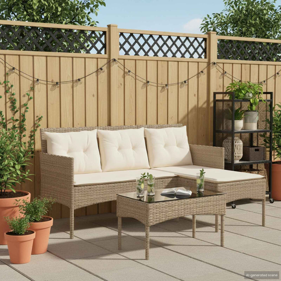 Tuinbankenset met kussen 2 pcs poly rattan