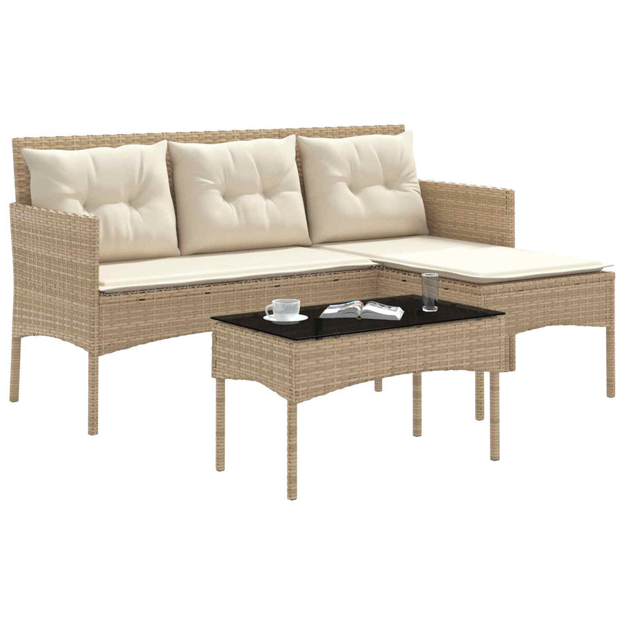 Tuinbankenset met kussen 2 pcs poly rattan