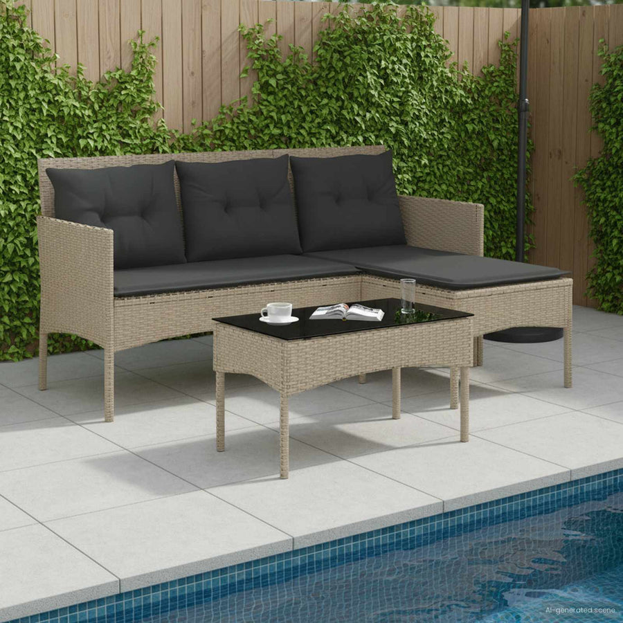 Tuinbankenset met kussen 2 pcs poly rattan