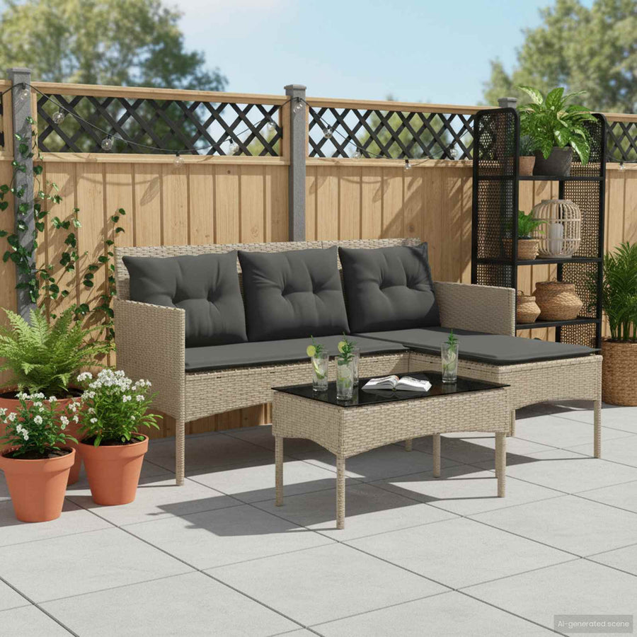 Tuinbankenset met kussen 2 pcs poly rattan