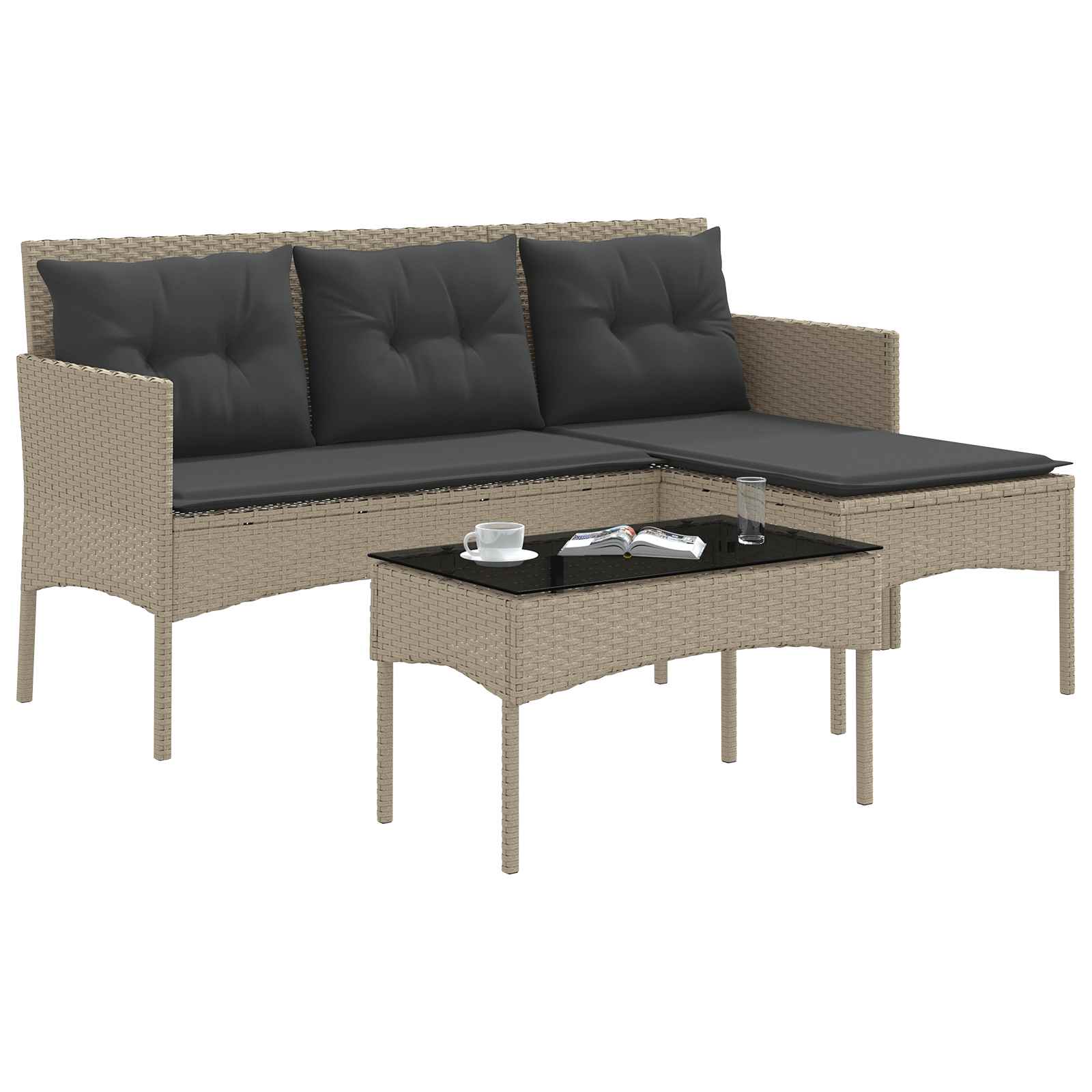 Tuinbankenset met kussen 2 pcs poly rattan