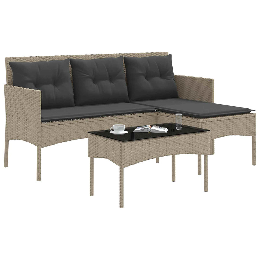 Tuinbankenset met kussen 2 pcs poly rattan