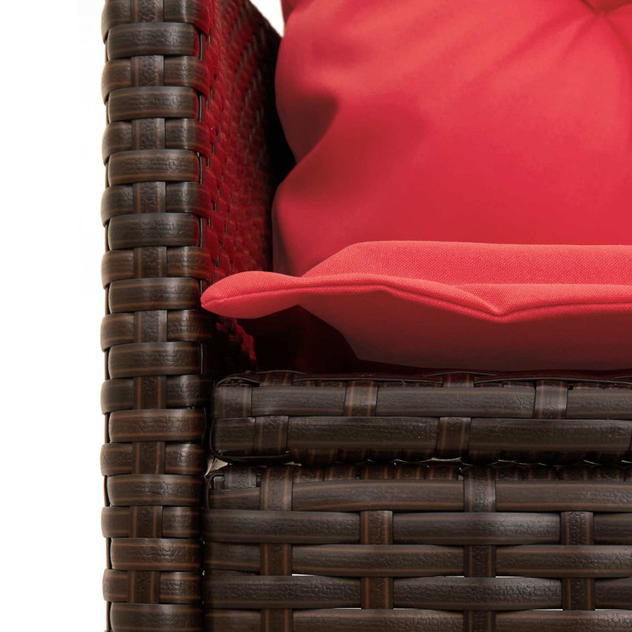 Tuinbankenset met kussen 2 pcs Bruin en Rood poly rattan