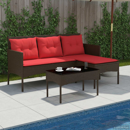 Tuinbankenset met kussen 2 pcs Bruin en Rood poly rattan