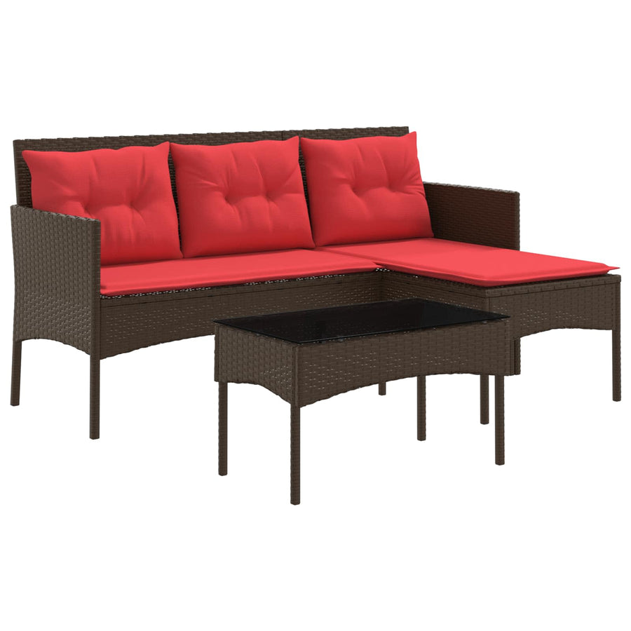 Tuinbankenset met kussen 2 pcs Bruin en Rood poly rattan