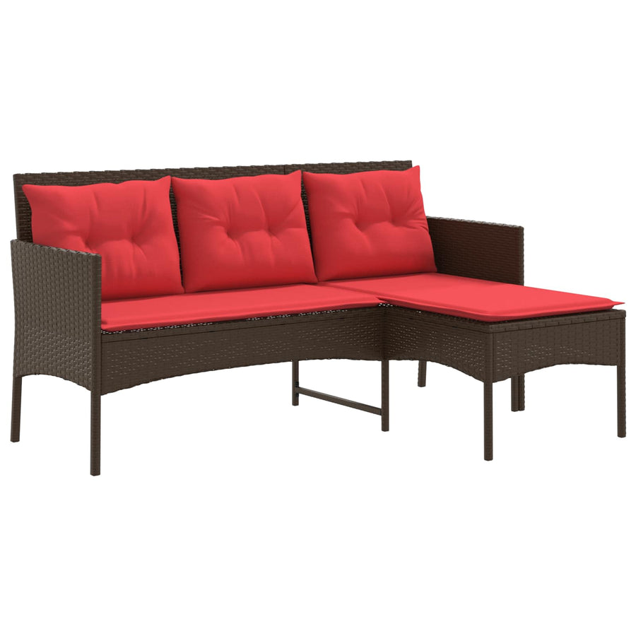 Tuinbankenset met kussen 2 pcs Bruin en Rood poly rattan