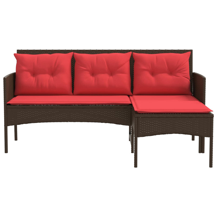 Tuinbankenset met kussen 2 pcs Bruin en Rood poly rattan