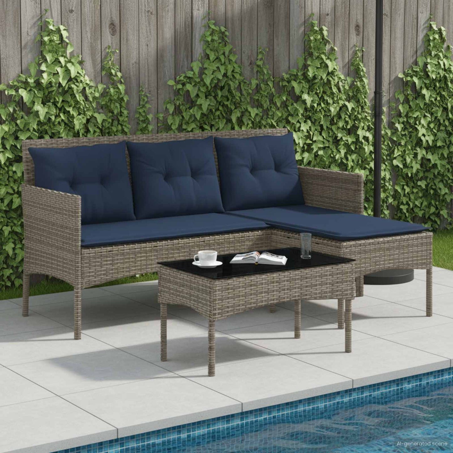 Tuinbankenset met kussen 2 pcs poly rattan