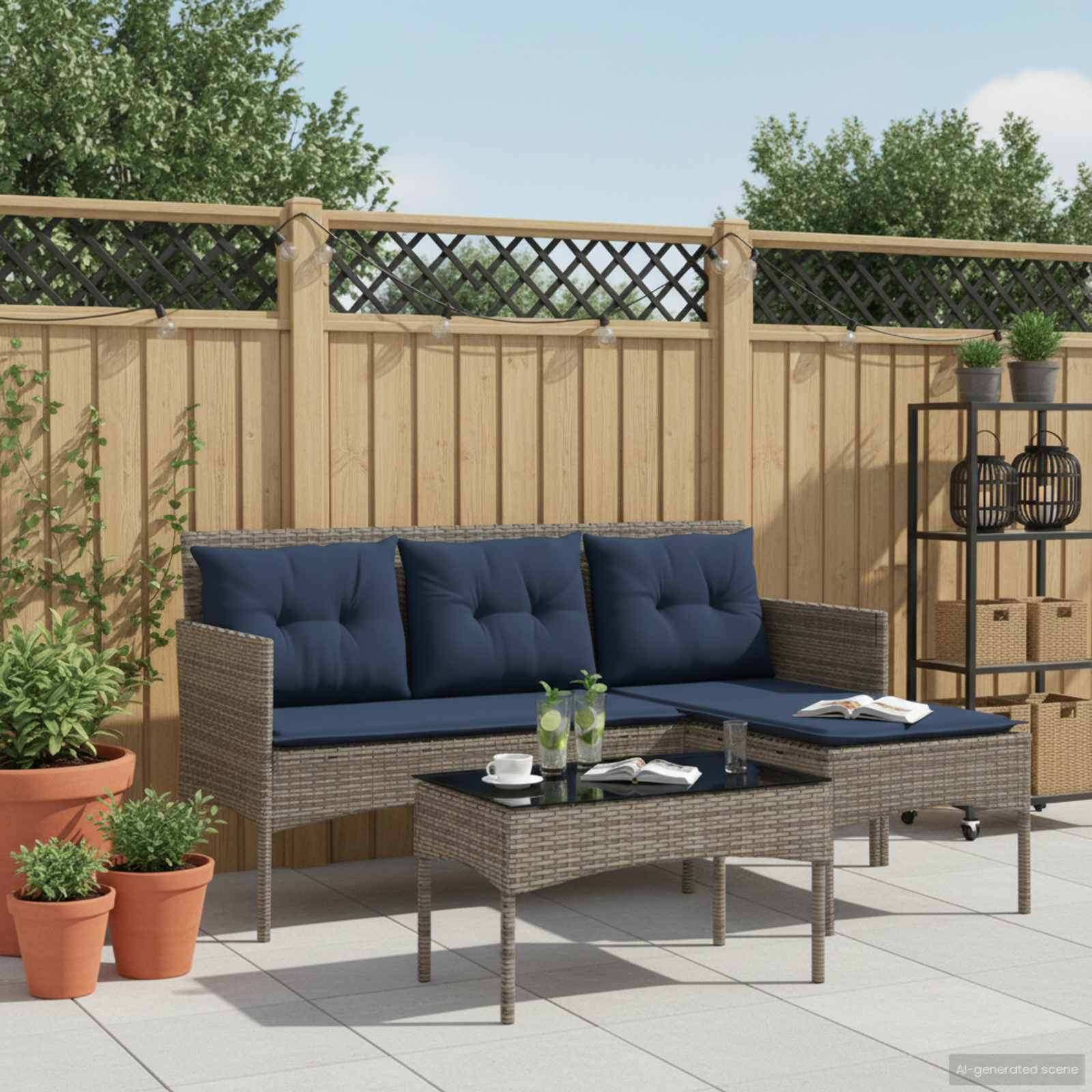 Tuinbankenset met kussen 2 pcs poly rattan