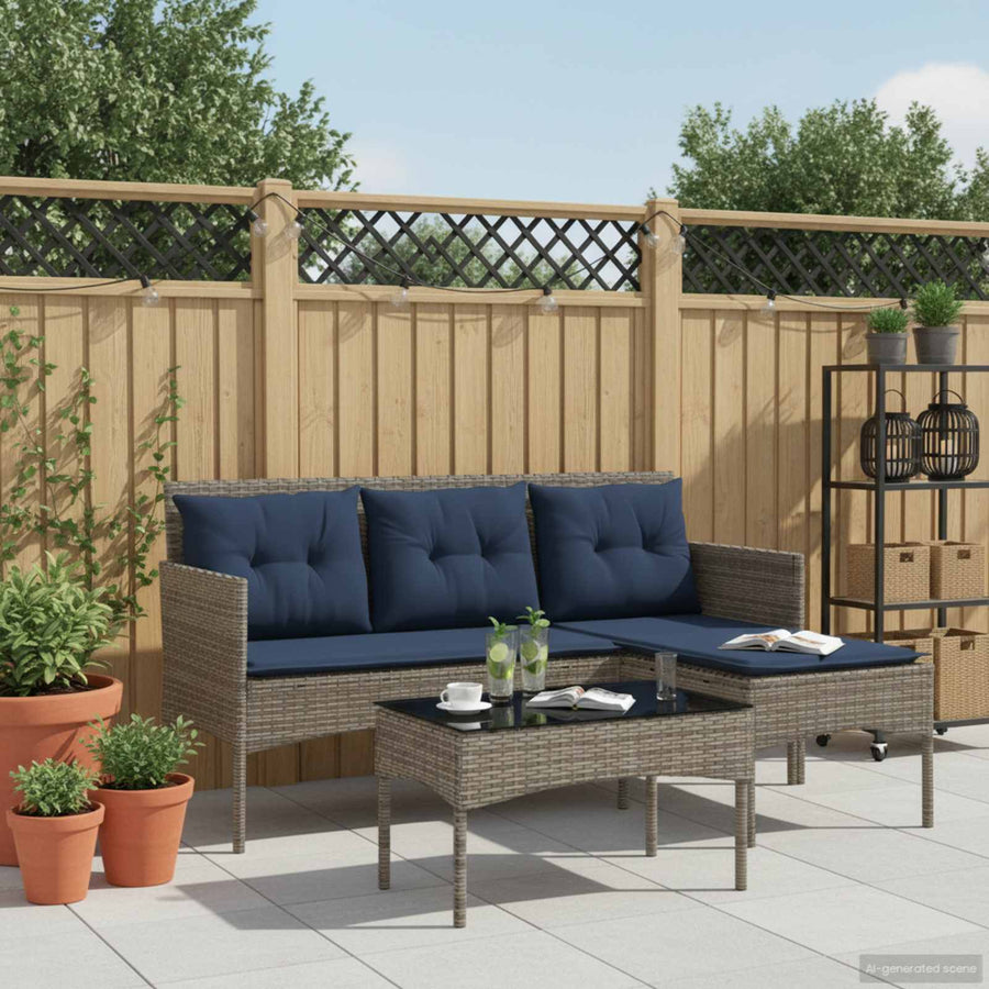Tuinbankenset met kussen 2 pcs poly rattan