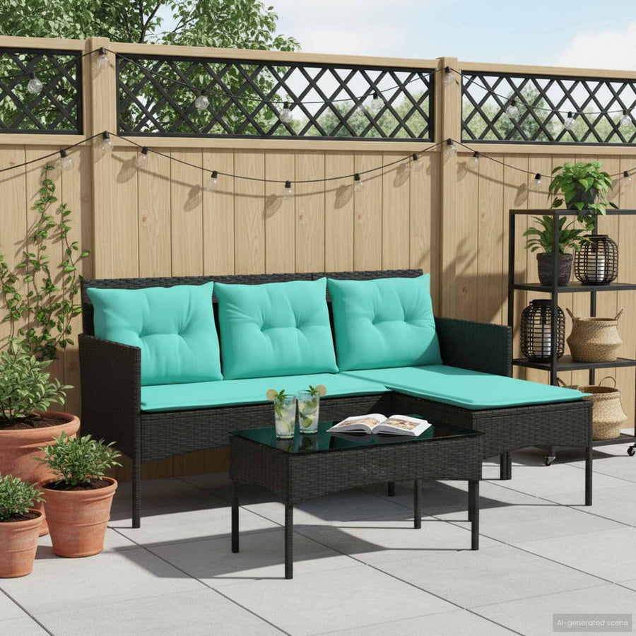 Tuinbankenset met kussen 2 pcs poly rattan