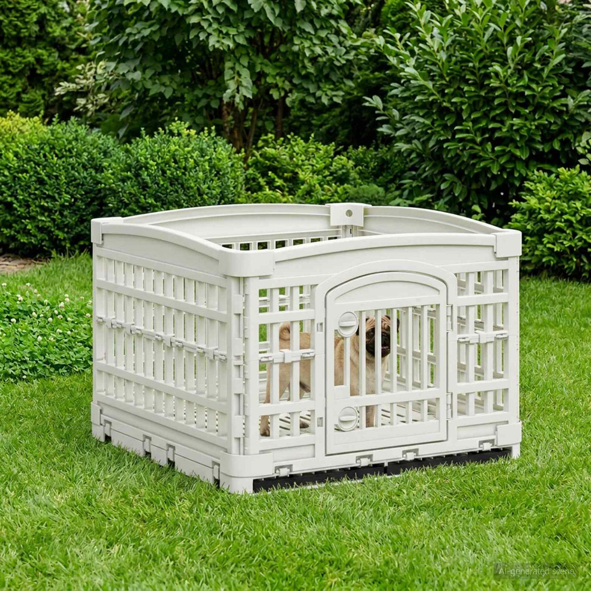 4 Paneel Hond Speelhekje 122 x 106,5 x 82 cm Kunststof Wit