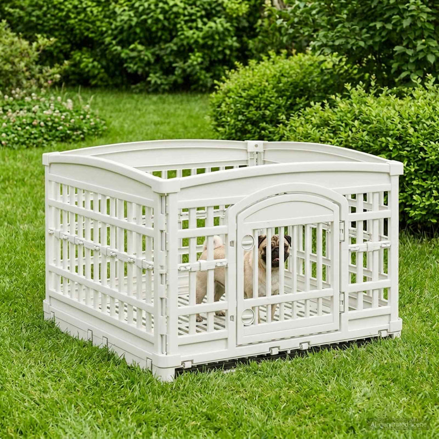 4 Paneel Hond Speelhekje 177,5 x 154,5 x 112 cm Kunststof Wit