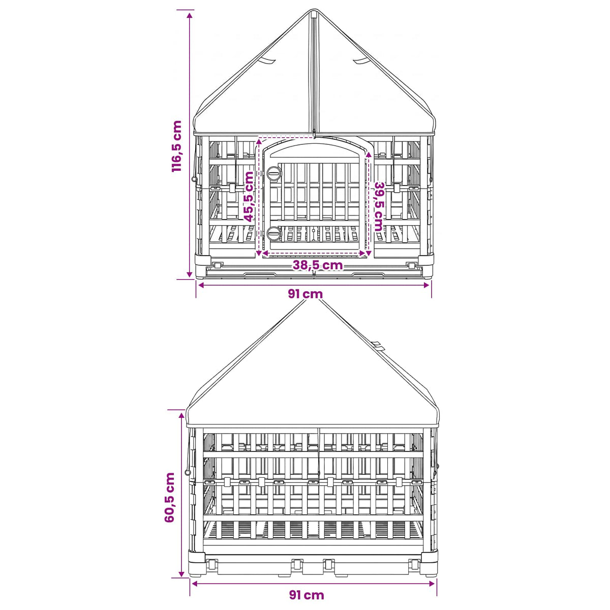 4 Panelen Honden Speelweide met Dak 177,5 x 154,5 x 112 cm Wit