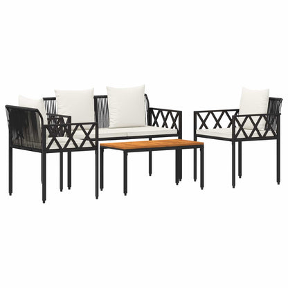 tuinmeubelset 4 pcs Zwart en Cream Wit poly rattan