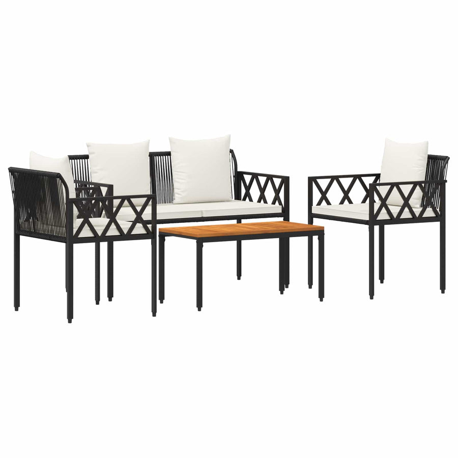 tuinmeubelset 4 pcs Zwart en Cream Wit poly rattan