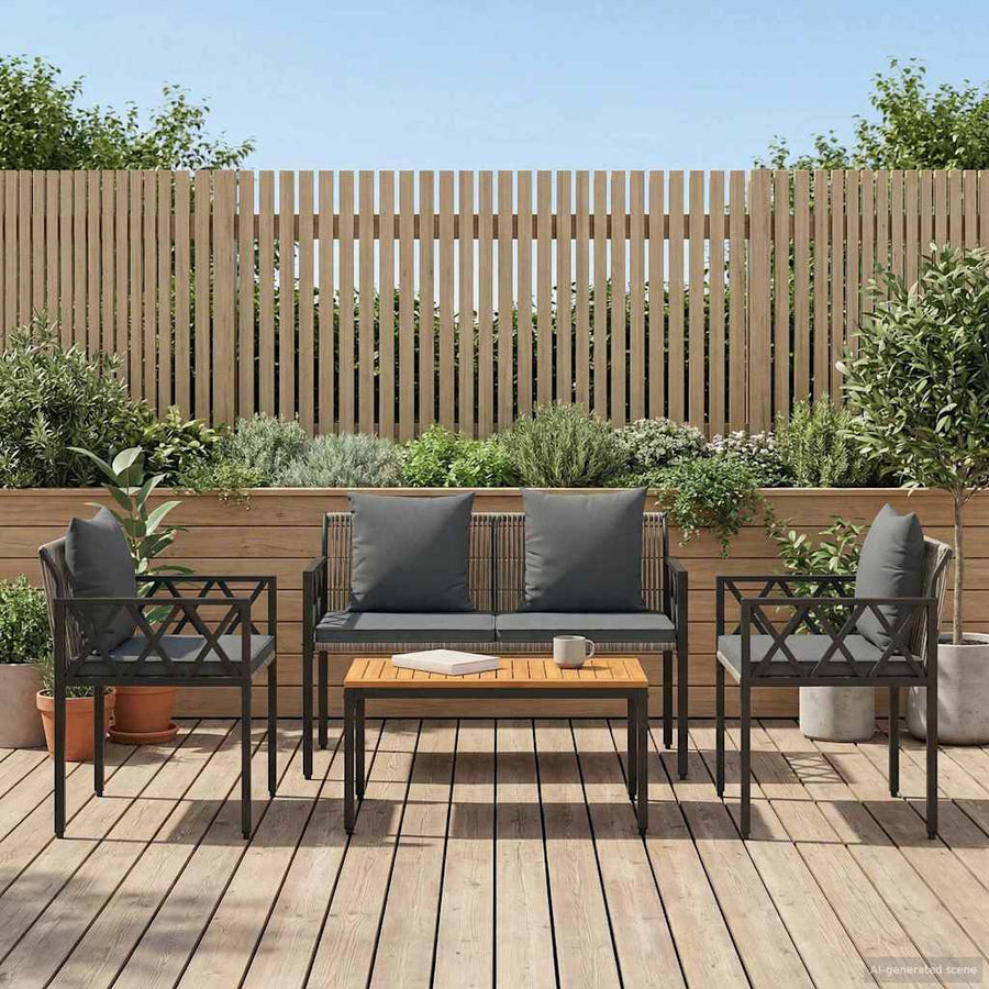 tuinmeubelset 4 pcs Grijs en Donkergrijs poly rattan