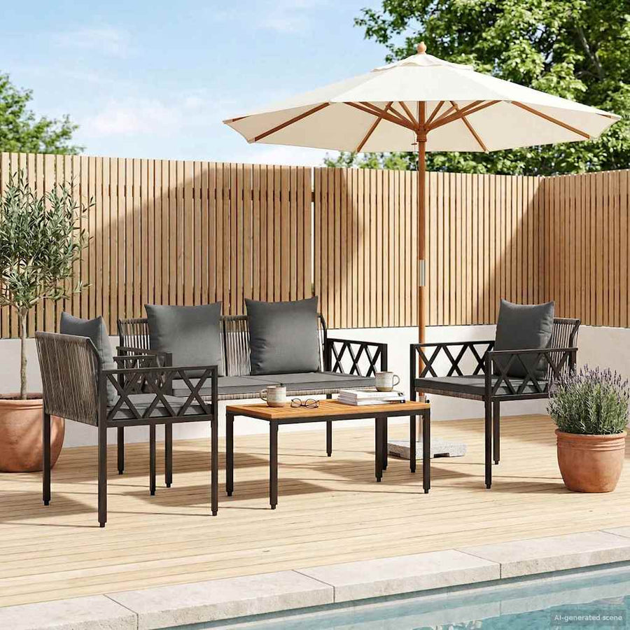 tuinmeubelset 4 pcs Grijs en Donkergrijs poly rattan