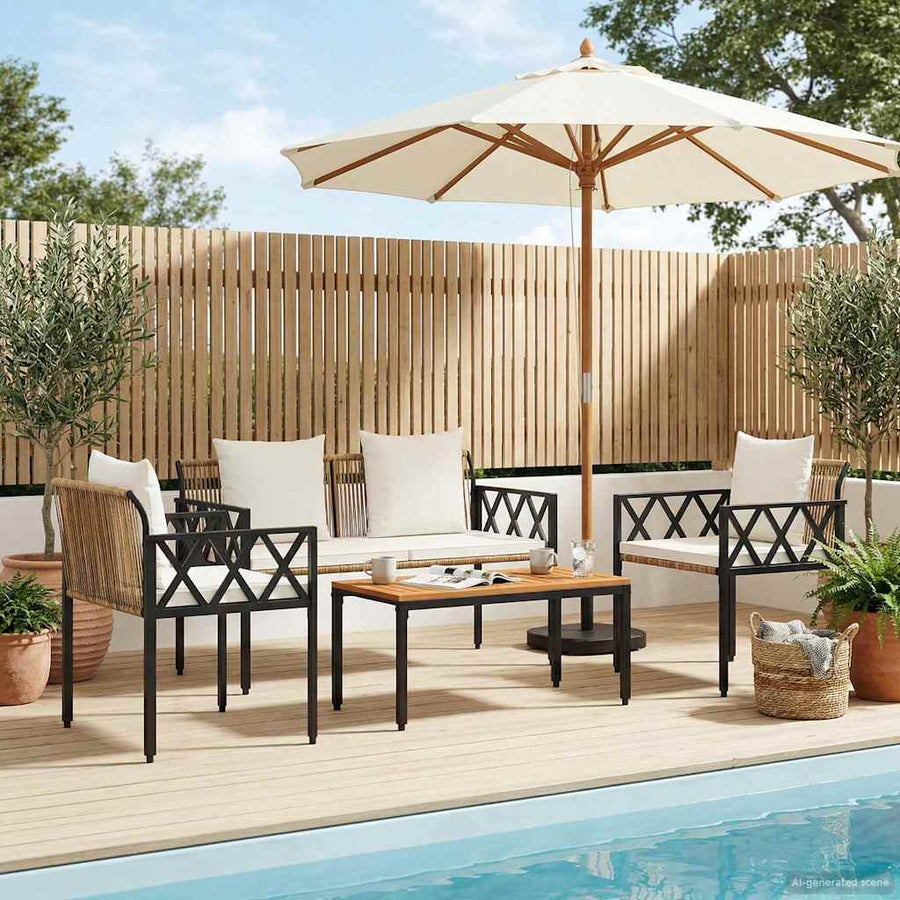 tuinmeubelset 4 pcs Bruin en Crème Wit poly rattan