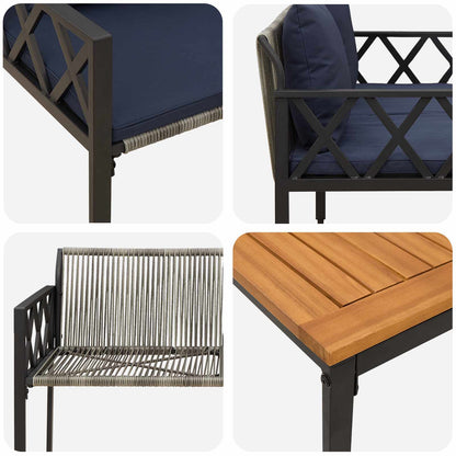 tuinmeubelset 4 pcs Grijs en Marineblauw poly rattan