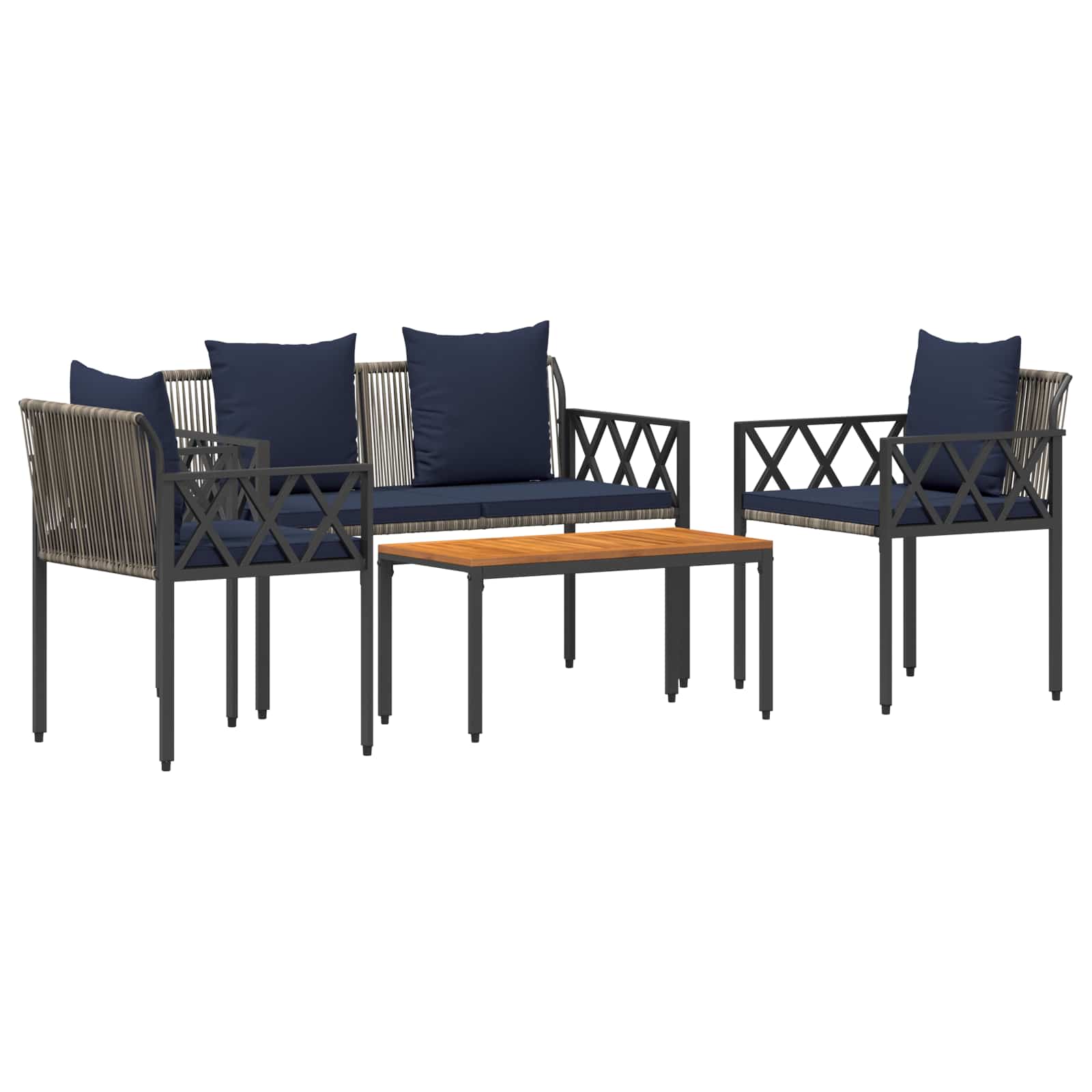 tuinmeubelset 4 pcs Grijs en Marineblauw poly rattan