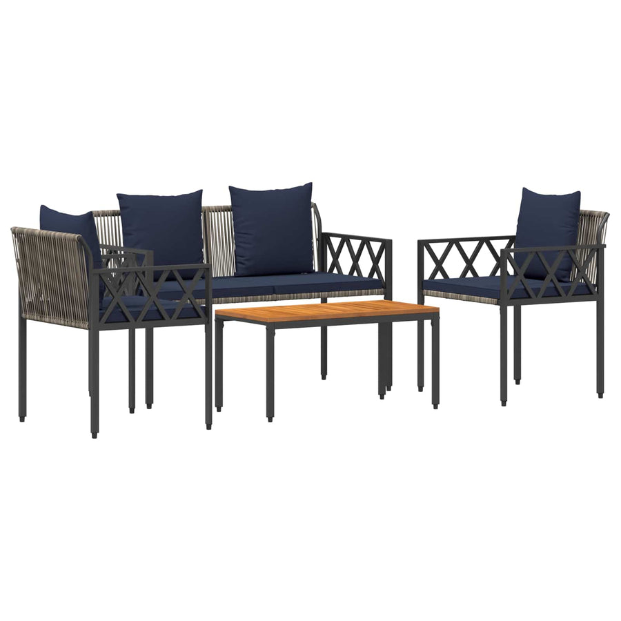 tuinmeubelset 4 pcs Grijs en Marineblauw poly rattan