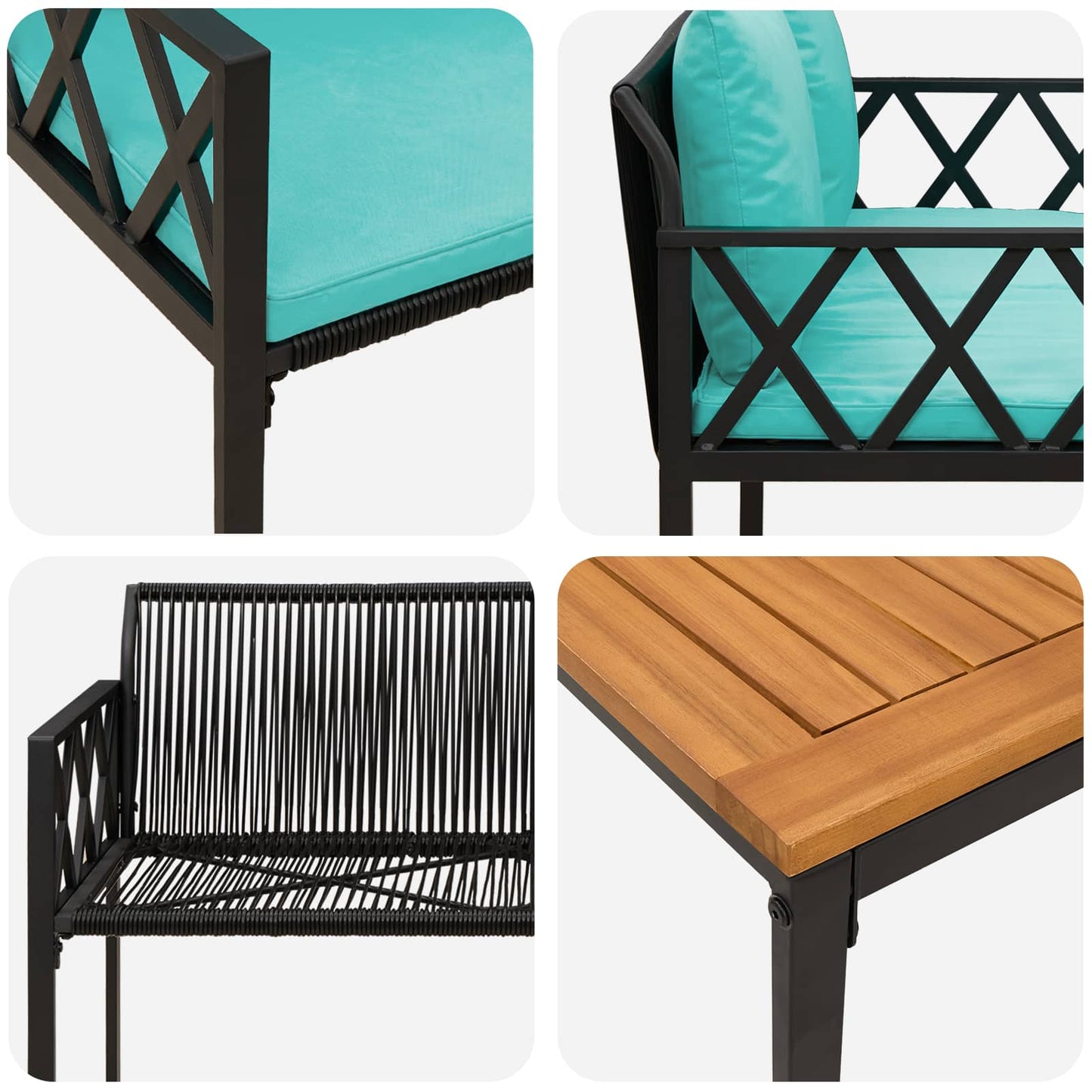 Tuinmeubelset 4 st Zwart en Turquoise poly rattan