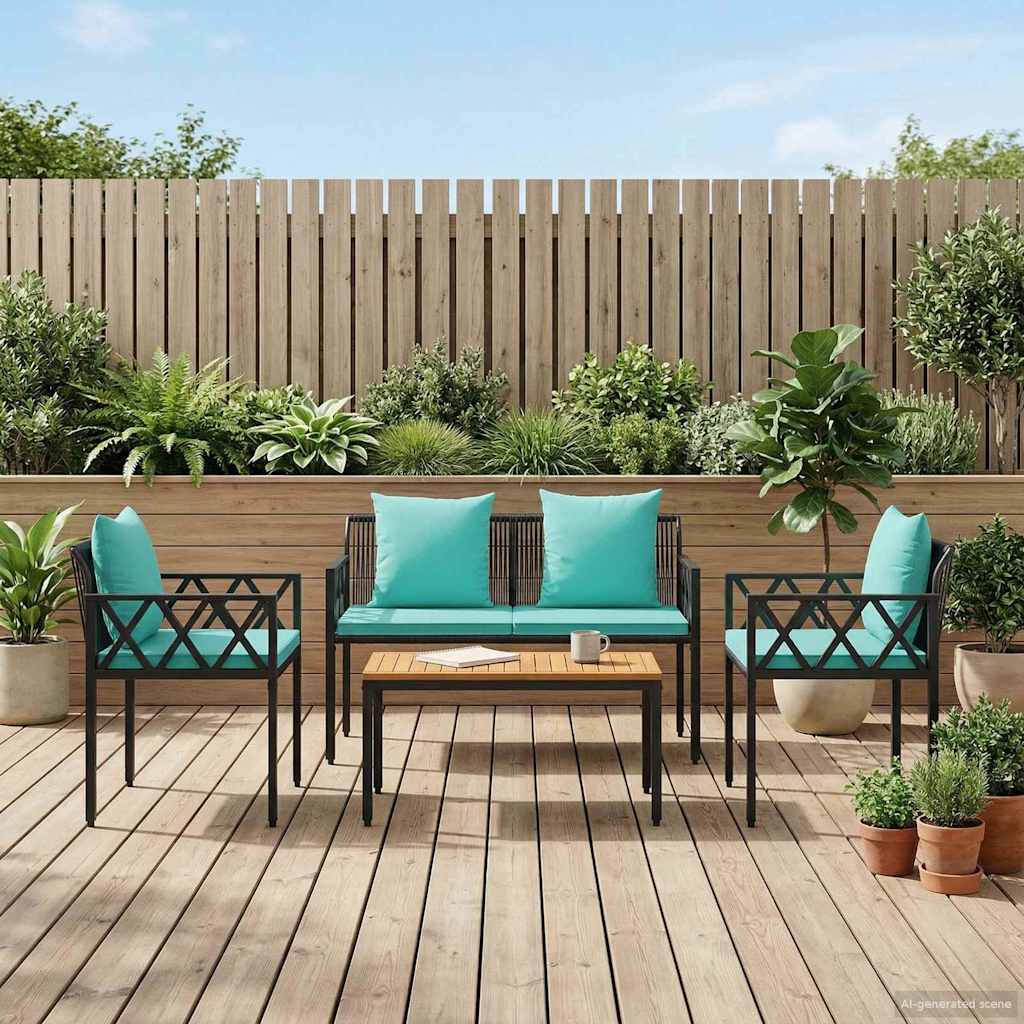 Tuinmeubelset 4 st Zwart en Turquoise poly rattan