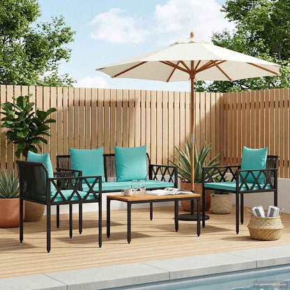 Tuinmeubelset 4 st Zwart en Turquoise poly rattan