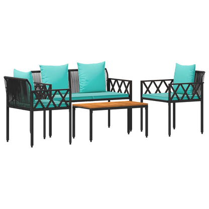 Tuinmeubelset 4 st Zwart en Turquoise poly rattan