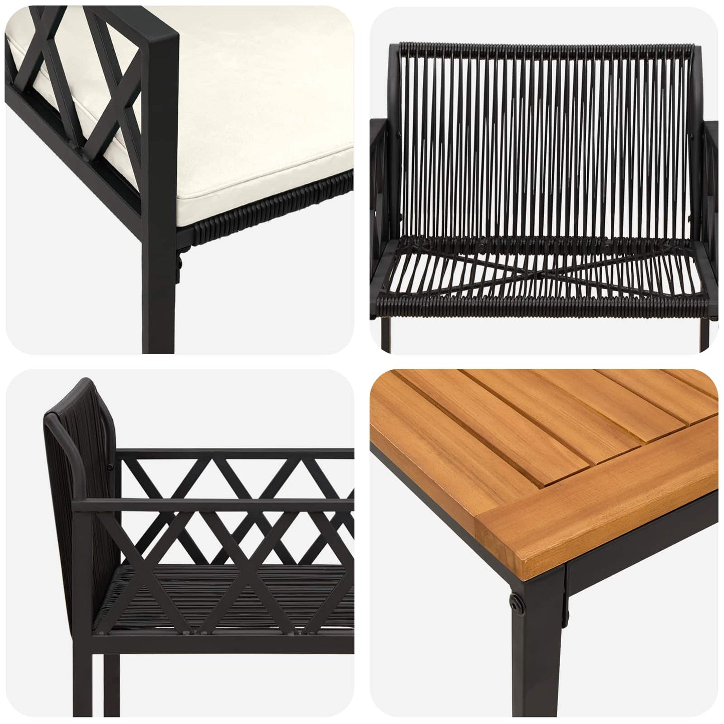 tuinmeubelset 3 pcs Zwart en Cream Wit poly rattan