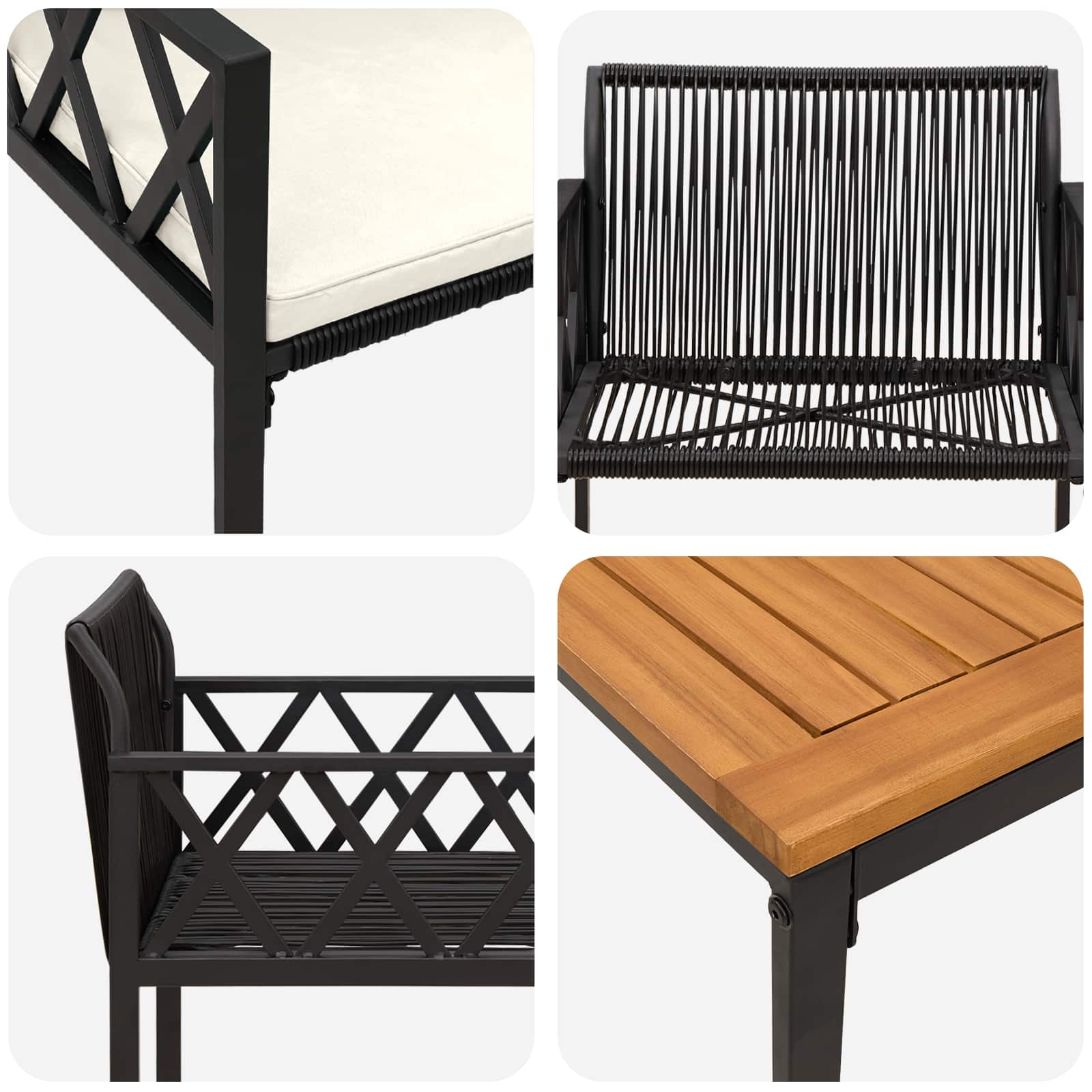 tuinmeubelset 3 pcs Zwart en Cream Wit poly rattan