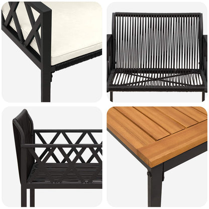 tuinmeubelset 3 pcs Zwart en Cream Wit poly rattan