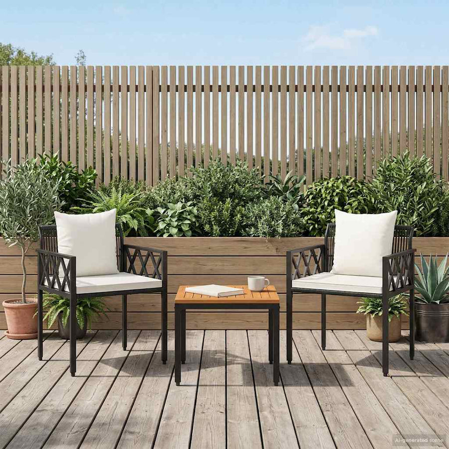 tuinmeubelset 3 pcs Zwart en Cream Wit poly rattan