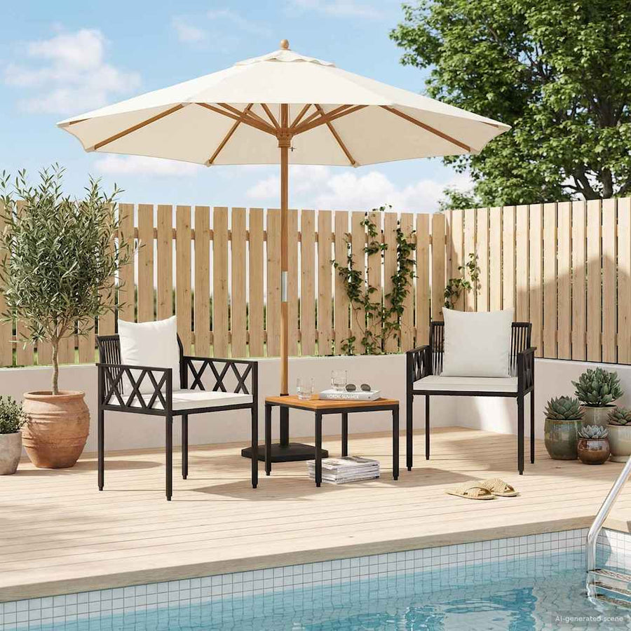 tuinmeubelset 3 pcs Zwart en Cream Wit poly rattan