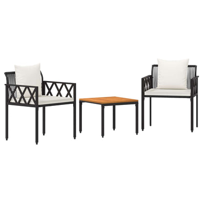 tuinmeubelset 3 pcs Zwart en Cream Wit poly rattan