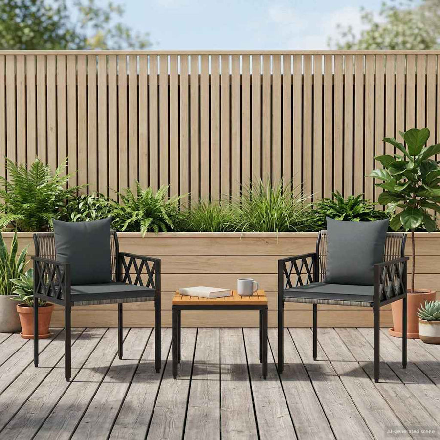 tuinmeubelset 3 pcs Grijs en Donkergrijs poly rattan