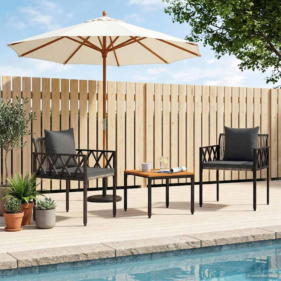 tuinmeubelset 3 pcs Grijs en Donkergrijs poly rattan