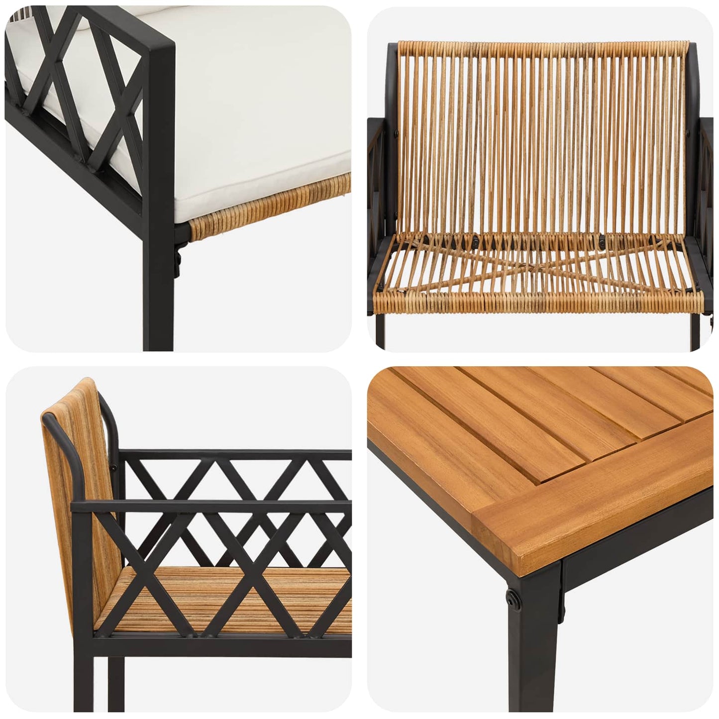 tuinmeubelset 3 pcs Bruin en Crème Wit poly rattan