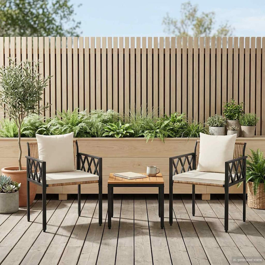 tuinmeubelset 3 pcs Bruin en Crème Wit poly rattan