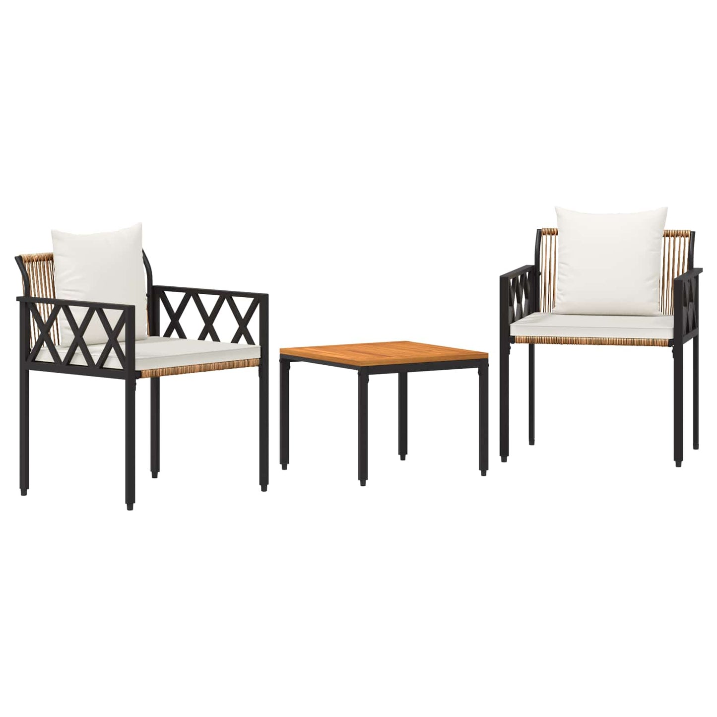 tuinmeubelset 3 pcs Bruin en Crème Wit poly rattan