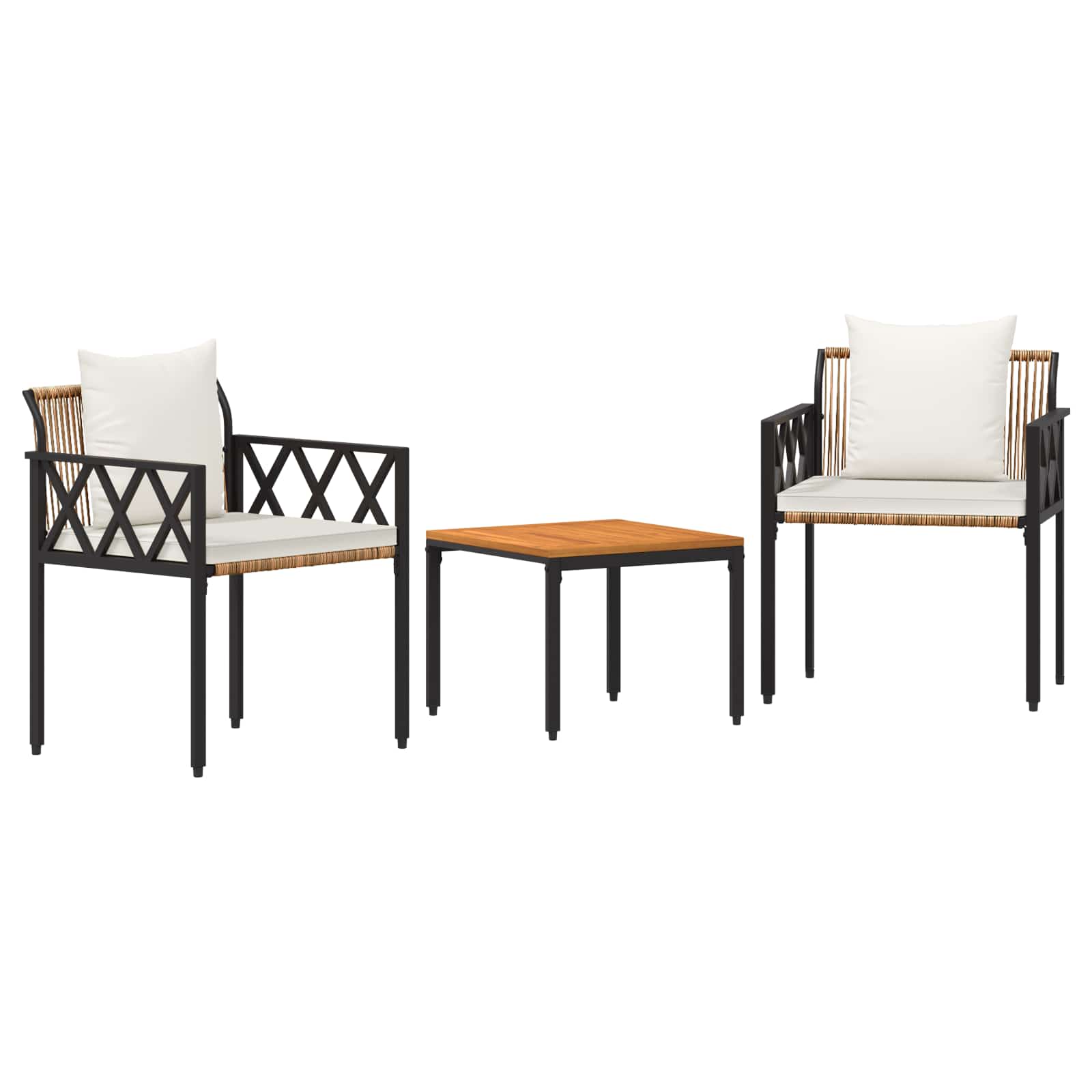 tuinmeubelset 3 pcs Bruin en Crème Wit poly rattan