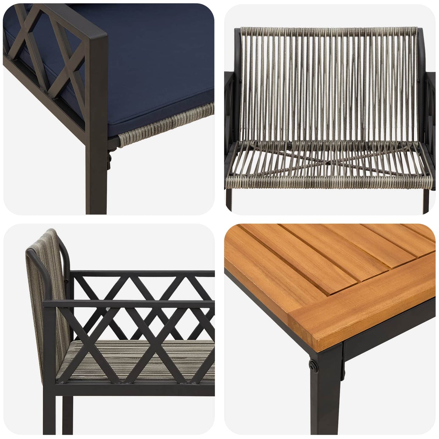 tuinmeubelset 3 pcs Grijs en Marineblauw poly rattan