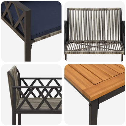 tuinmeubelset 3 pcs Grijs en Marineblauw poly rattan