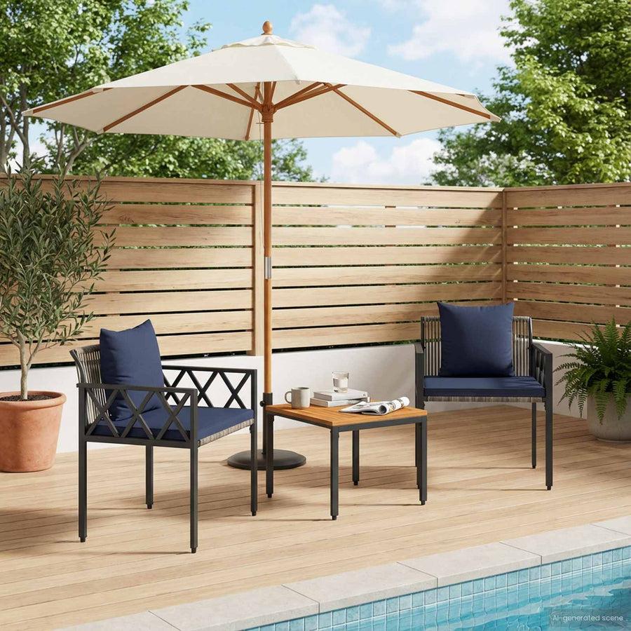 tuinmeubelset 3 pcs Grijs en Marineblauw poly rattan