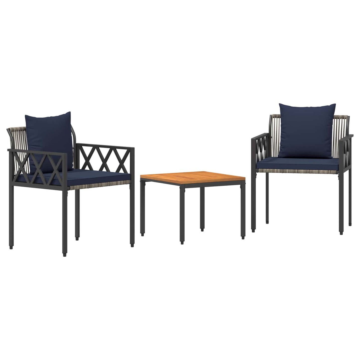 tuinmeubelset 3 pcs Grijs en Marineblauw poly rattan