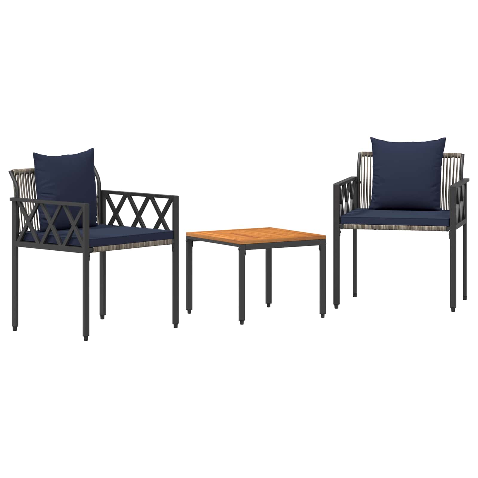 tuinmeubelset 3 pcs Grijs en Marineblauw poly rattan