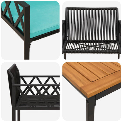 tuinmeubelset 3 pcs Zwart en Turquoise poly rattan